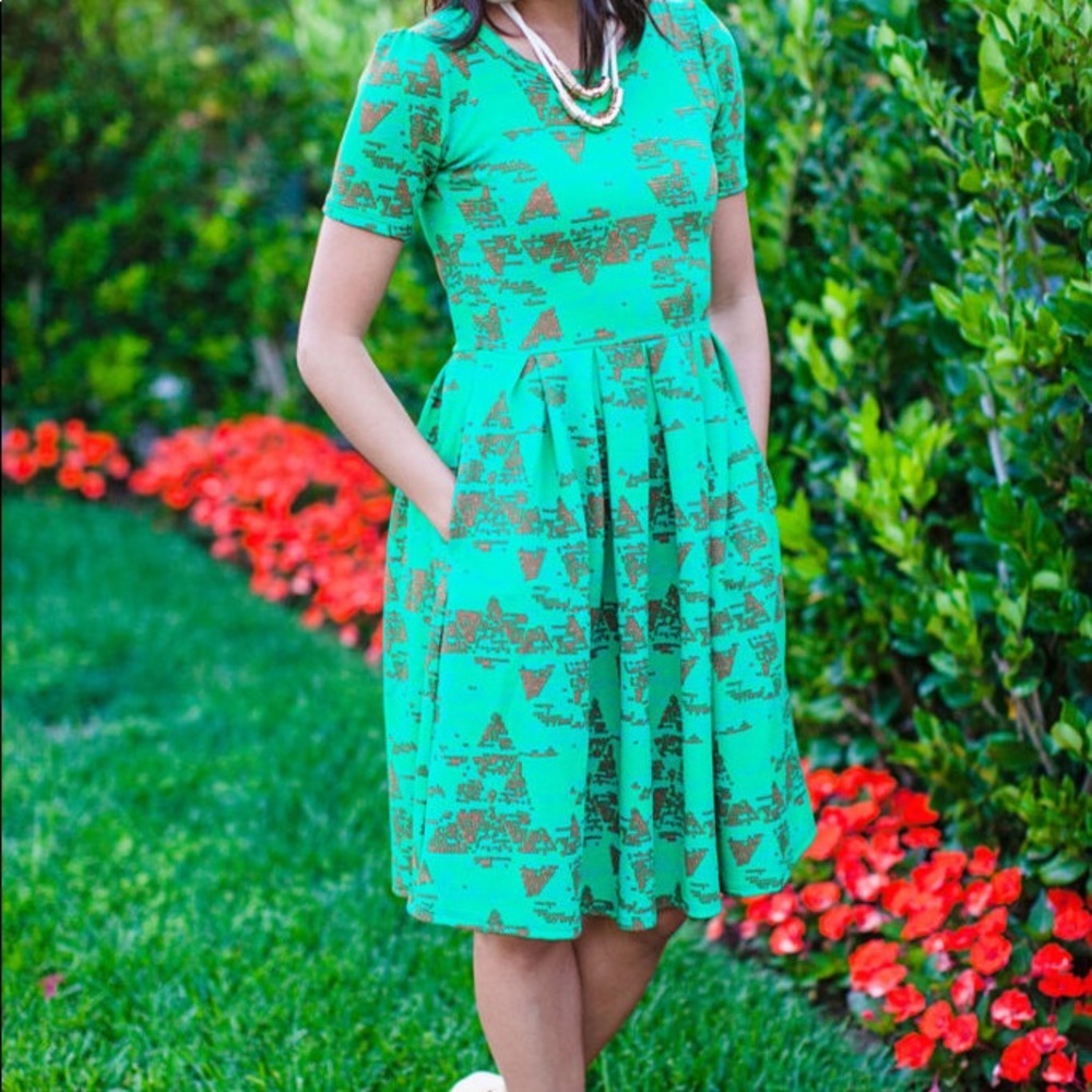 lularoe green dress Amelia metallic dress womens